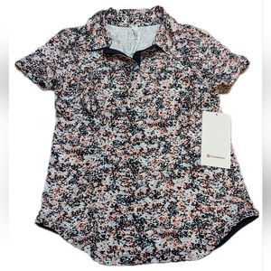 Lululemon Quick-Dry Polo Shirt Speckle Engrave Powder Blue Multi size 4